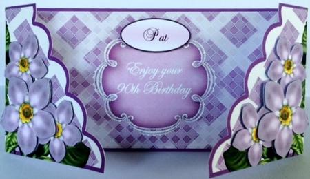 Lilac Forgetmeknot 90th Birthday 3D Fancy Lattice Card Kit by Margaret Dittmann