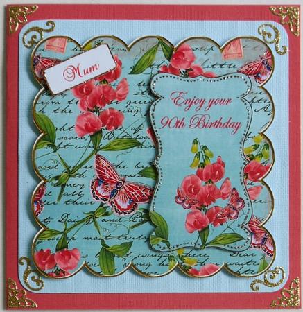 Teal Sweetpeas 90th Birthday 8in Scallop Topper by Margaret Dittmann