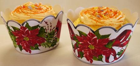 2 x Christmas Poinsettias & Cardinal Birds Cup Cake Wrappers by Margaret Dittmann