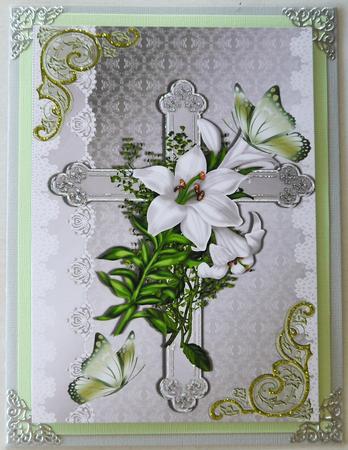 Easter Blessings, with Cross, White Lillies & Butterflies A4 by Margaret Dittmann
