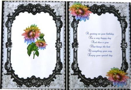 Pretty Rainbow Sunflowers in a Black Lace Frame A5 Insert by Margaret Dittmann