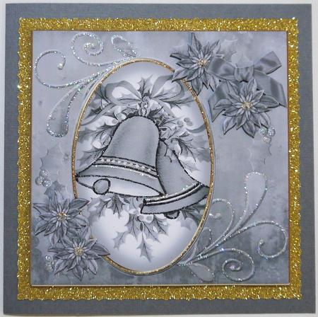 Christmas Bells Silver Toned 8in Swirl Decoupage Topper by Margaret Dittmann