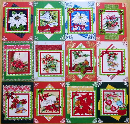 Bumper Kit, of Poinsettias, Bells, and Baubles 8x8 Cards by Margaret Dittmann