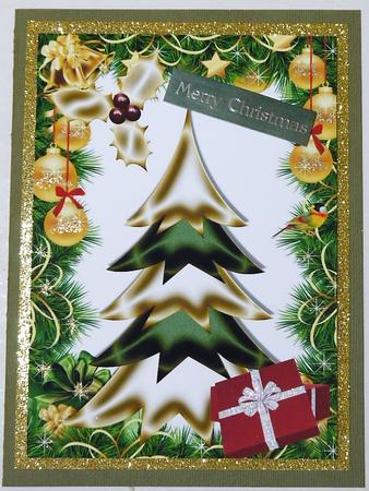 Lovely Gold and Green Christmas Tree,with Gold Baubles A4 by Margaret Dittmann