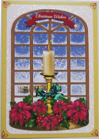 Lovely Candle and Poinsettias with Scene  by Margaret Dittmann