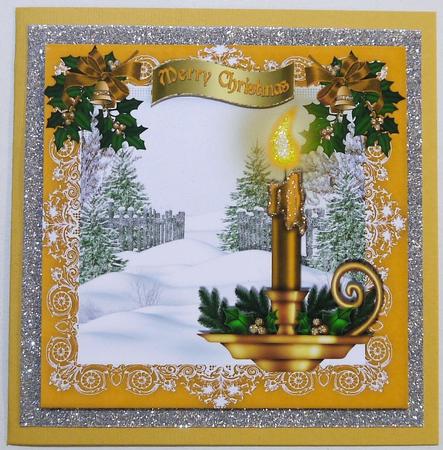 Pretty Gold Candle with Snow Scene 8x8 by Margaret Dittmann