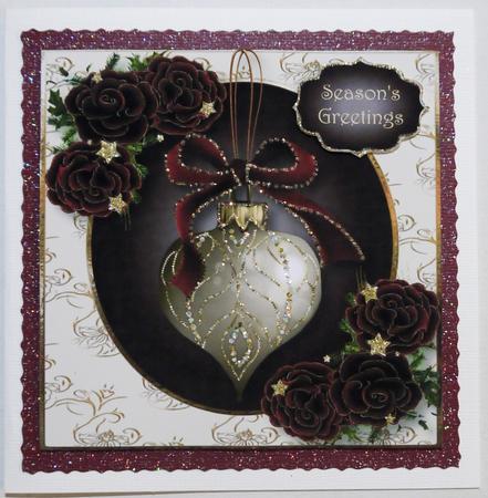 Sumptuous Christmas Velvet Roses & Bauble 8x8 Quick Topper by Margaret Dittmann