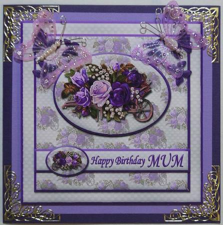 Floral Happy Birthday Mum Card Front with Insert (purple) by Margaret Dittmann