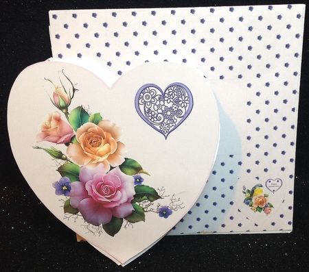 Pink triple heart easel anniversary card with matching envelope by Margaret Hanning