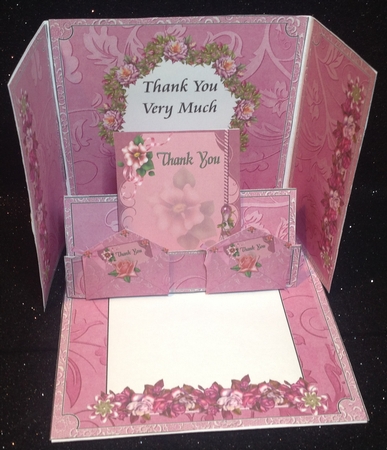 Gatefold Step Card - Pink Rose Thank You by Margaret Hanning