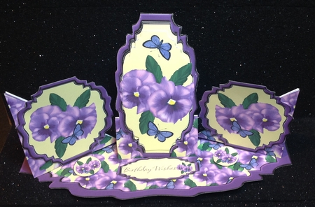 Triple Twist Easel Card - Purple Pansies by Margaret Hanning