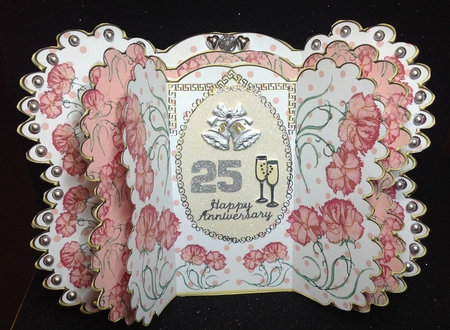 Scalloped Layered Gatefold - Pink Carnations Anniversary by Margaret Hanning