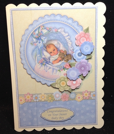 Vintage New Baby Boy & Florals Topper & Decoupage by Margaret Hanning