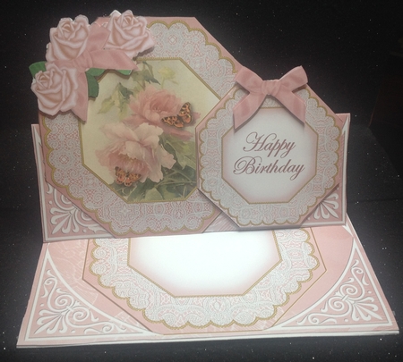 Pink Roses Happy Birthday Double Octagon Card Kit by Margaret Hanning