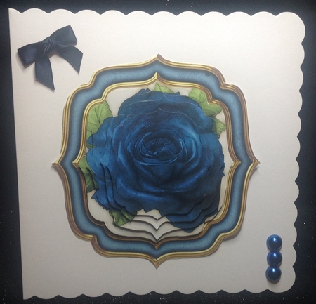 Double Curve Frame Pyramage Topper Blue Rose by Margaret Hanning
