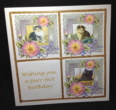 6 x Vintage Kitten Cats Roses & Lace Greetings Toppers by Margaret Hanning