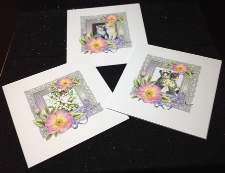 6 x Vintage Kitten Cats Roses & Lace Greetings Toppers by Margaret Hanning