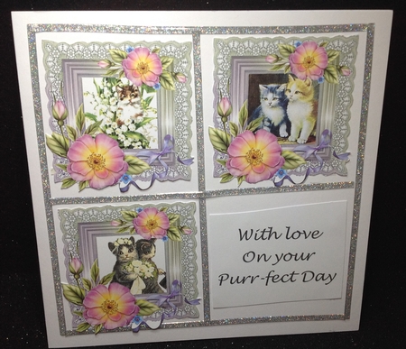 6 x Vintage Kitten Cats Roses & Lace Greetings Toppers by Margaret Hanning
