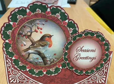 Red Robin Christmas Double Doily Card Mini Kit by Margaret Hanning