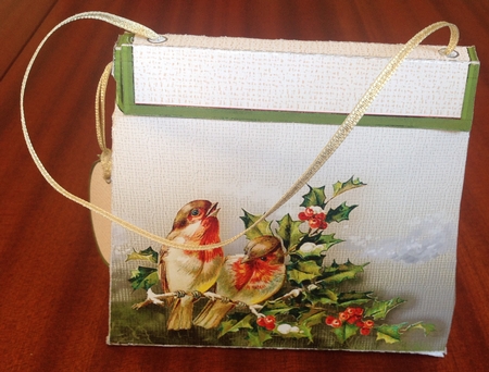 Handbag Gift Box Christmas Vintage Robins by Margaret Hanning