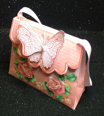 Handbag Gift Box Pink Roses with Butterfly by Margaret Hanning