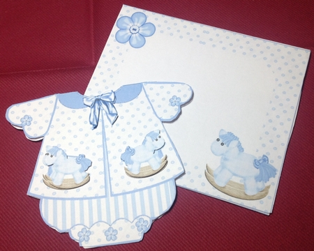 Baby Boys Blue Romper Card with Rocking Horse 6x5 Mini Kit by Margaret Hanning