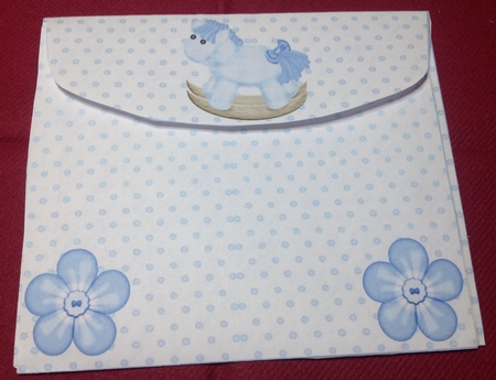 Baby Boys Blue Romper Card with Rocking Horse 6x5 Mini Kit by Margaret Hanning