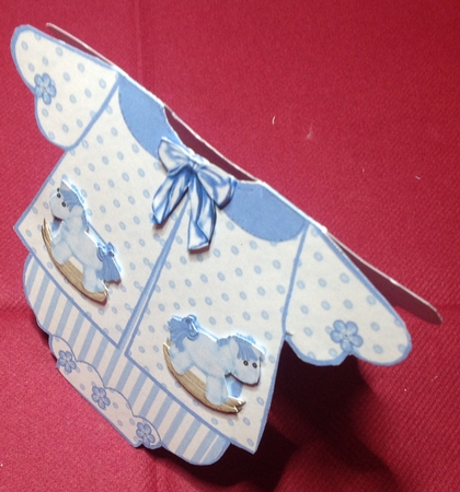Baby Boys Blue Romper Card with Rocking Horse 6x5 Mini Kit by Margaret Hanning