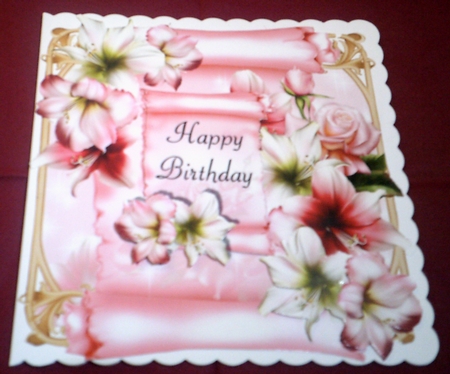 Birthday Amaryllis & Rose Scroll - Quick Topper by Margaret Hanning