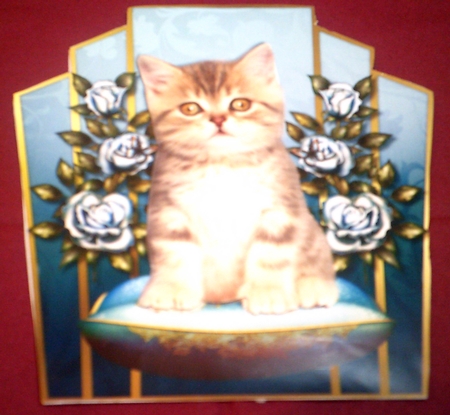 Art Deco Topper Cute Kitten & Vintage Roses by Margaret Hanning