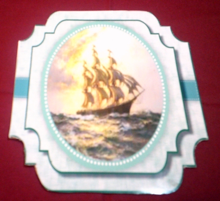 Beautifuil Shaped card , Sailing ships by Margaret Hanning
