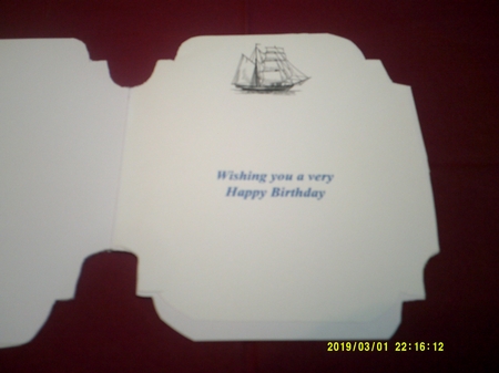Beautifuil Shaped card , Sailing ships by Margaret Hanning