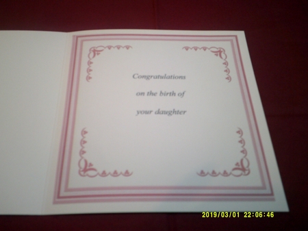 Shaped card new baby Girl by Margaret Hanning