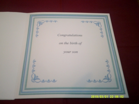 Shaped card new babyBoy by Margaret Hanning