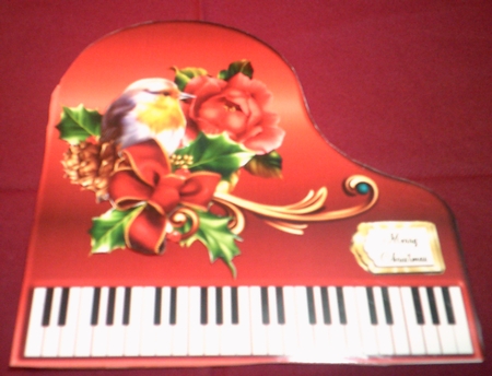 Baby Grand Piano - Red 4 - The Christmas Robin by Margaret Hanning