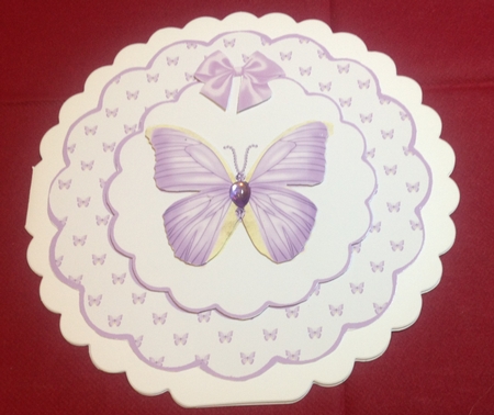 Hexagonal butterfly box and rocker card (lilac) by Margaret Hanning