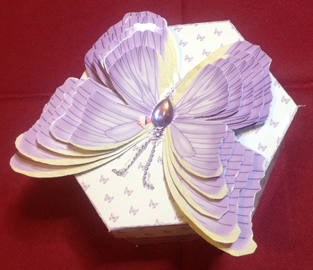 Hexagonal butterfly box and rocker card (lilac) by Margaret Hanning