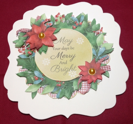 Red Poinsettia and Sentiment Plate and Stand by Margaret Hanning