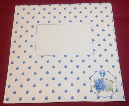 Blue and white floral scalloped triple easel card with matching envelope by Margaret Hanning