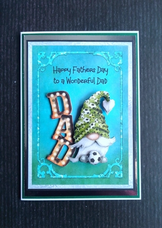 Fathers Day Football Gnome - 7x5 inch card front with decoupage by Margaret Linwood