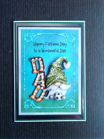 Fathers Day Football Gnome - 7x5 inch card front with decoupage by Margaret Linwood
