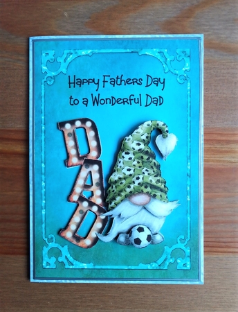 Fathers Day Football Gnome - 7x5 inch card front with decoupage by Margaret Linwood