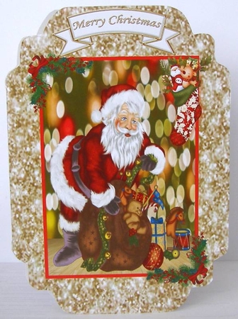 Santa And His Sackful Of Presants - Cut And Fold Card by Margaret McCartney