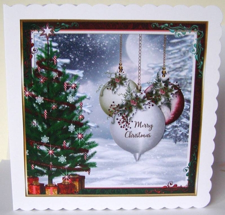 Christmas Baubles Decoupage 8x8ins Topper 1 by Margaret McCartney
