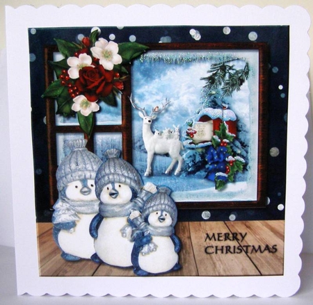 Christmas Window Cute penguins by Margaret McCartney
