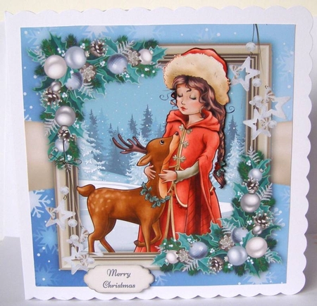Cute Girl With Deer  8x8 by Margaret McCartney