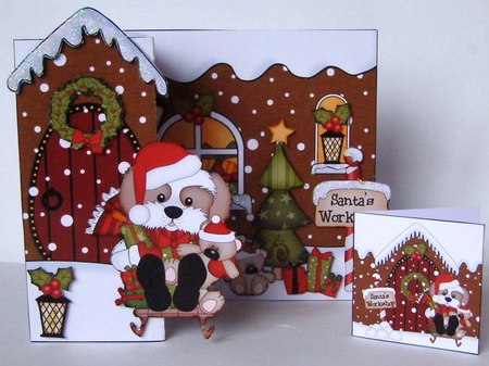 3D Shaped No-Hole Fold Back Christmas Card Kit - Little Cavachon Dog by Margaret McCartney