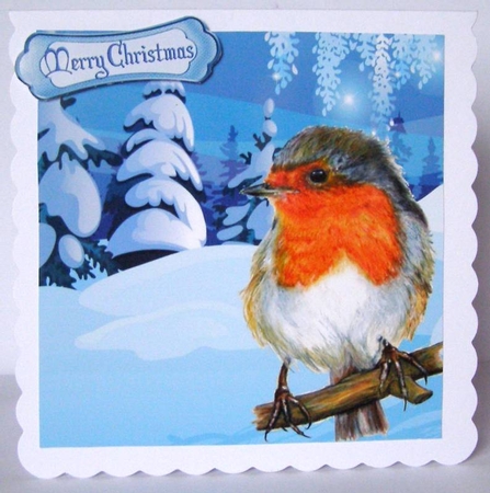 Lovely Robin on a branch in the snow 7x7 card front by Margaret McCartney