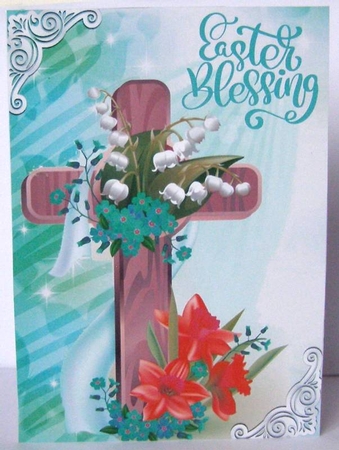 Lovely easter blessings cross with daffodils A4 (pink) by Margaret McCartney