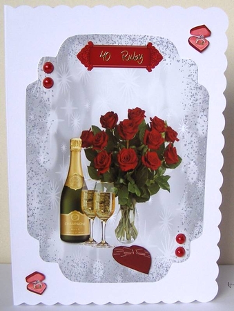 Red Roses And Champagne - Cut And Fold Card by Margaret McCartney